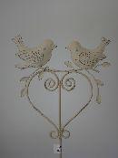 Metallherz m.Vögel am Pick CREME 49x15cm