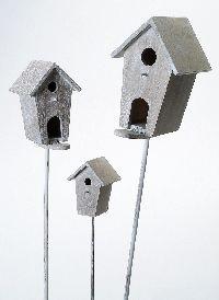 Vogelhaus Holz WEISS 15x10x21cm a.Stab