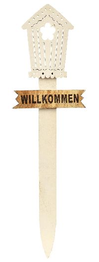 Vogelhaus zum Stecken weiss mit Aufschrift WILLKOMME 14xH50cm Holz  13 271