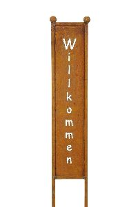 Gartenstecker/Stele Willkommen Rost Spruch ausgestanzt 13xH59cm GL:78cm 481009 Eisen