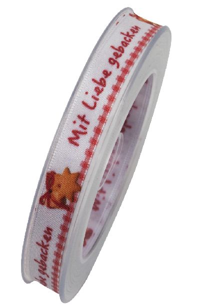 Band Mit Liebe gebacken X854 Plätzchenband Keksband 15mm 15Meter formstabile Kante