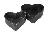 Herz-Schale Kunststoff GRAU-SCHWARZ S/2  22cm+26cm