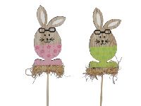 Hasenstecker Rosi und Rudi PINK-GRUEN 372088 4x8cm  Holz