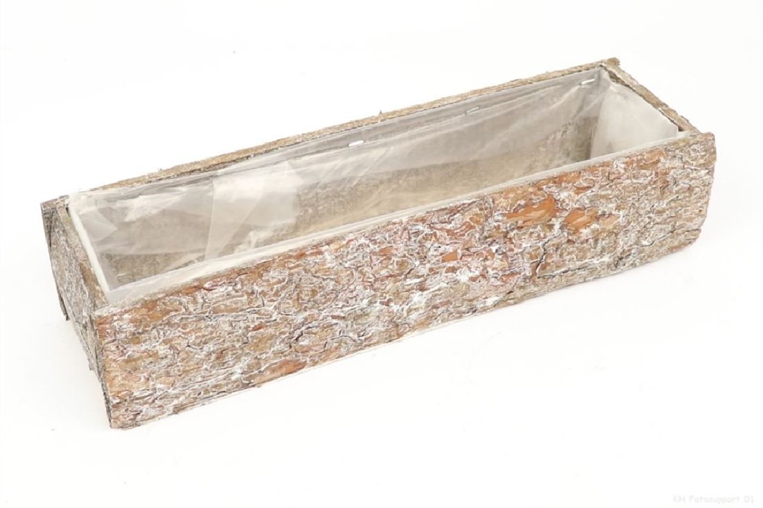Holzkiste Rinde zum Pflanzen BRAUN-WEISS 861833115 40x12x9cm (LxBxH) mit Einsatz
