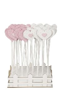 Steckersortiment Pünktchen ROSA-WEISS 560779 Holz Herzen 6cm + 20cm Stab