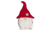 Wichtelzwerg Leopold rot-weiss-grau + Glitzerstern 23,5x6x34cm  Filz/Holz 39633