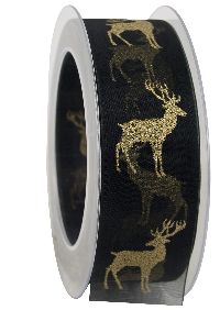 Band Organzahirsch SCHWARZ-GOLD 345a 90 15 B:40mm L:20Meter