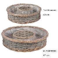 Pflanzring Holzspan/Weide GRAU-WASHED Ø40x9cm + Ø47x9cm