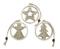 Weihnachtshänger Glitterworld GOLD-GLITTER-NATUR 20064226 Ø6cm  Engel - Baum - Stern