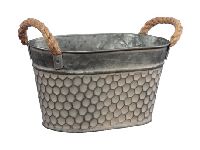 Metallschale Wabenmuster graubraun 358805 Jardiniere oval 26x16x13cm mit Seilhenkel