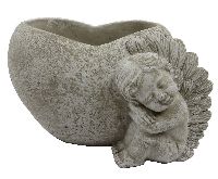 Herz mit Engel zum Bepflanzen GRAU  14616  Zementherz 20,5x15x13cm  Zement