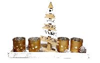 Adventstablett mit Deko Windlichter CK 21tlg L=42cm Zapfen Tannenbaum