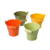 Metalleimer Quartett orange-gelb-grün-hellgrün 7550 Ø9,5xH8cm mit Henkel+Holzgriff