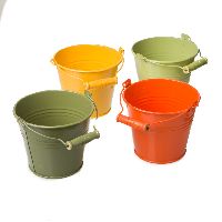 Metalleimer Quartett orange-gelb-grün-hellgrün 7550 Ø12xH10cm mit Henkel+Holzgriff