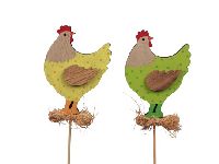 Huhn Frieda am Pick GELB-GRÜN  371748 5x7cm Holz