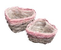 Pflanzkorb Rosali GRAU-ROSA 24rwa Spaltweide Herz 18x9 + 23x11 cm