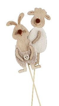 Holzstecker BESTE FREUNDE creme-braun 22761320 10x3,5cm Hase+Schaf Holz+Wolle