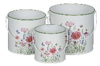 Metalltopf Shabby Chic S/3 Blumenwiese mit Henkel 680410 12x12cm+15x14,5cm+18,5x16,5cm