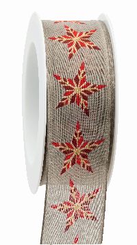 Band Fixsterne natur-rot 623a 72 B:40mm L15m mit Drahtkante