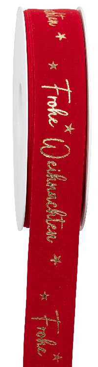 Band Frohe Weihnachten rot-gold 697a 20 B:25mm L:18Meter Samtband