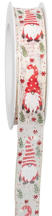 Band Wichtelmännchen creme-rot 712a 21 B:25mm L:18Meter mit Draht