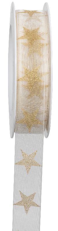 Band Sternenfall creme-gold 720a 021 B:25mm L:18Meter transparent