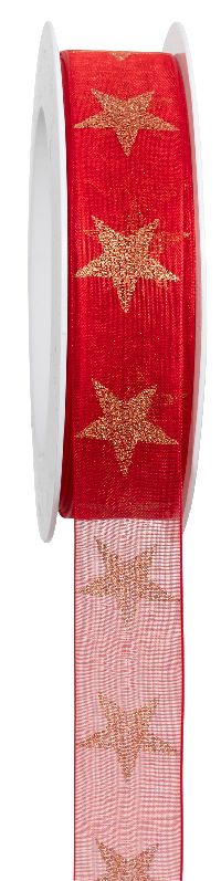 Band Sternenfall rot-gold 720a 20 B:25mm L:18Meter transparent