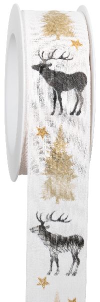 Band Hirschgarten weiss-gold 727a B:40mm L:15Meter mit Draht