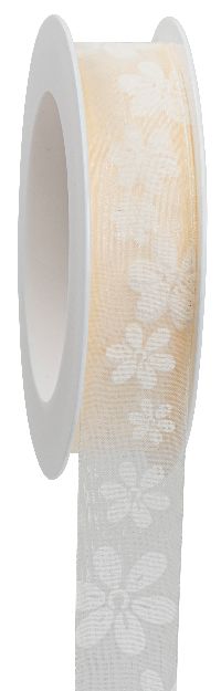 Band Blütenblatt creme Organzaband bedruckt B:25 mm L:18 Meter 678a 021