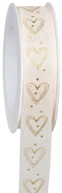 Band Message of Love -Herzband creme  mit Goldprägung B:25mm L:18m Taftband 755a 021